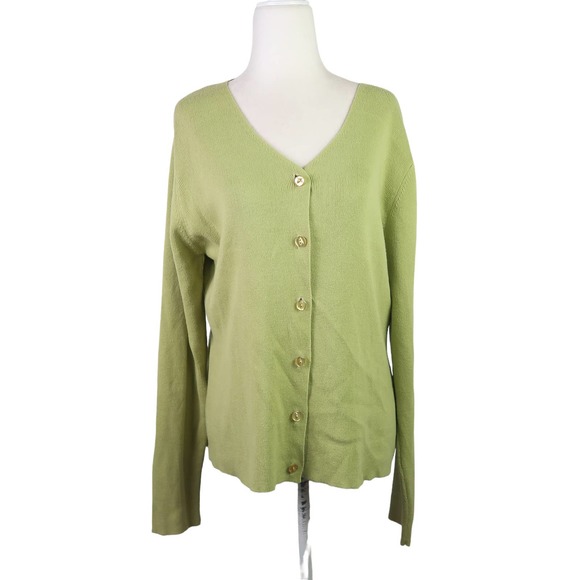 Vintage 90s BP Nordstrom Lime Green Knit Button Front Cardigan Sweater XL - Picture 1 of 5
